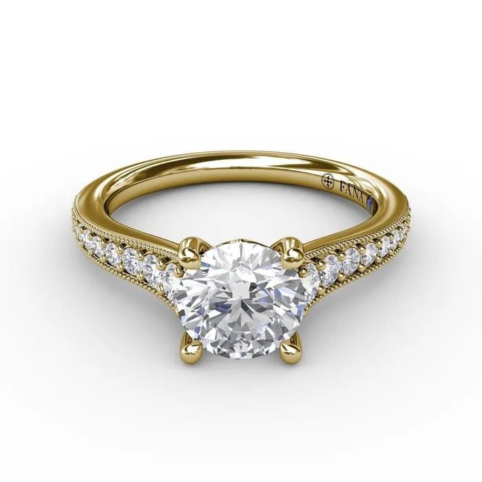 Rings FANA Classic Round Diamond Solitaire Engagement Ring With Milgrain Edge