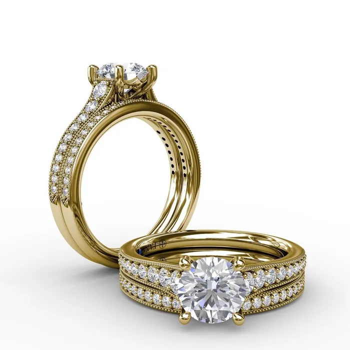 Rings FANA Classic Round Diamond Solitaire Engagement Ring With Milgrain Edge