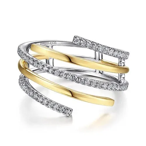 Rings GABRIEL CO 14K WhiteYellow Gold Plain and Diamond Row Statement Ring