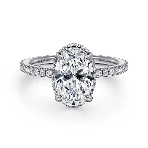 Rings GABRIEL CO Allesia 14K White Gold Oval Cut Hidden Halo Diamond Engagement Ring Setting Only