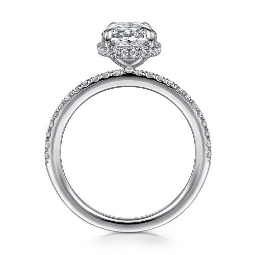 Rings GABRIEL CO Allesia 14K White Gold Oval Cut Hidden Halo Diamond Engagement Ring Setting Only