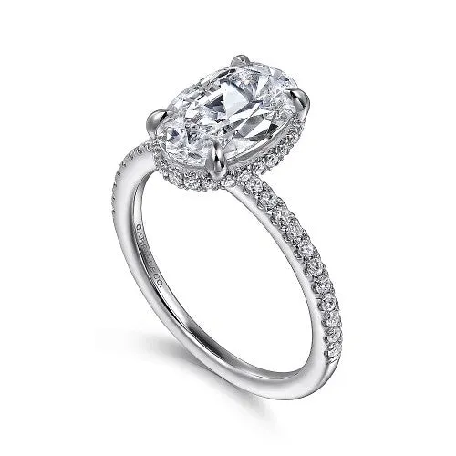 Rings GABRIEL CO Allesia 14K White Gold Oval Cut Hidden Halo Diamond Engagement Ring Setting Only