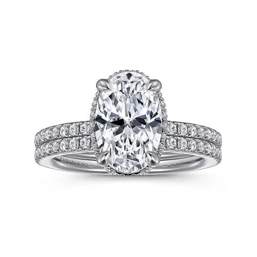 Rings GABRIEL CO Allesia 14K White Gold Oval Cut Hidden Halo Diamond Engagement Ring Setting Only