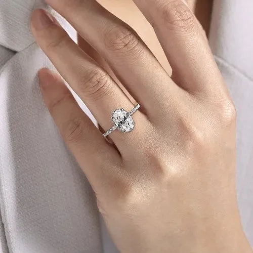 Rings GABRIEL CO Allesia 14K White Gold Oval Cut Hidden Halo Diamond Engagement Ring Setting Only