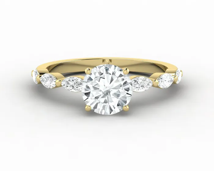 Rings Giulia 10 Ct Round Cut Engagement Ring With Marquise Side Stones Sapheena Jewelry Rings Giulia 10 Ct Round Cut Engagement Ring With Marquise Side Stones Sapheena Jewelry