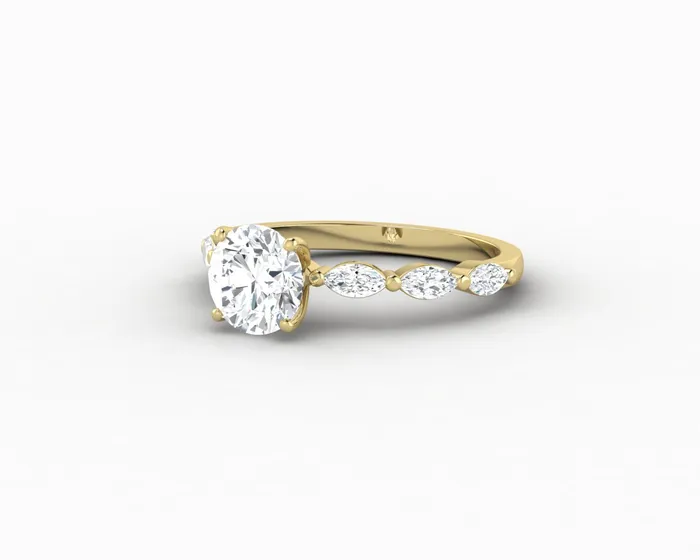 Rings Giulia 10 Ct Round Cut Engagement Ring With Marquise Side Stones Sapheena Jewelry