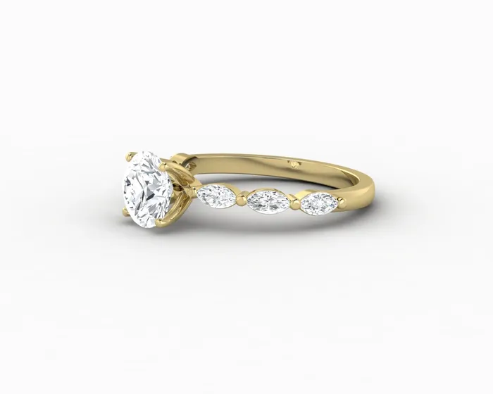 Rings Giulia 10 Ct Round Cut Engagement Ring With Marquise Side Stones Sapheena Jewelry