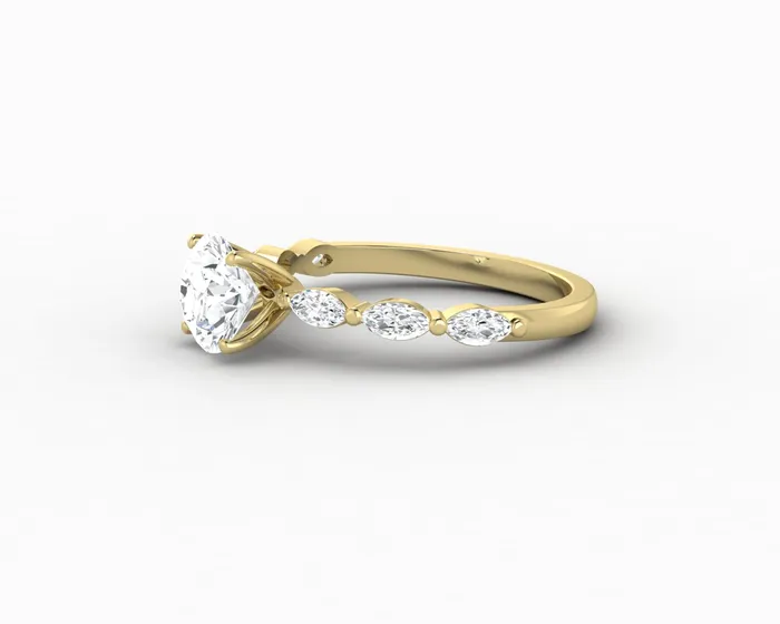Rings Giulia 10 Ct Round Cut Engagement Ring With Marquise Side Stones Sapheena Jewelry