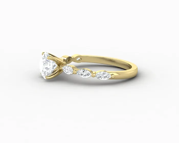 Rings Giulia 10 Ct Round Cut Engagement Ring With Marquise Side Stones Sapheena Jewelry