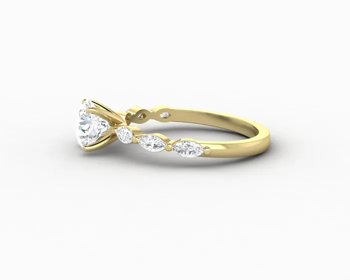 Rings Giulia 10 Ct Round Cut Engagement Ring With Marquise Side Stones Sapheena Jewelry