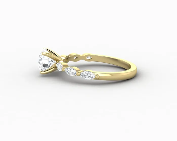 Rings Giulia 10 Ct Round Cut Engagement Ring With Marquise Side Stones Sapheena Jewelry