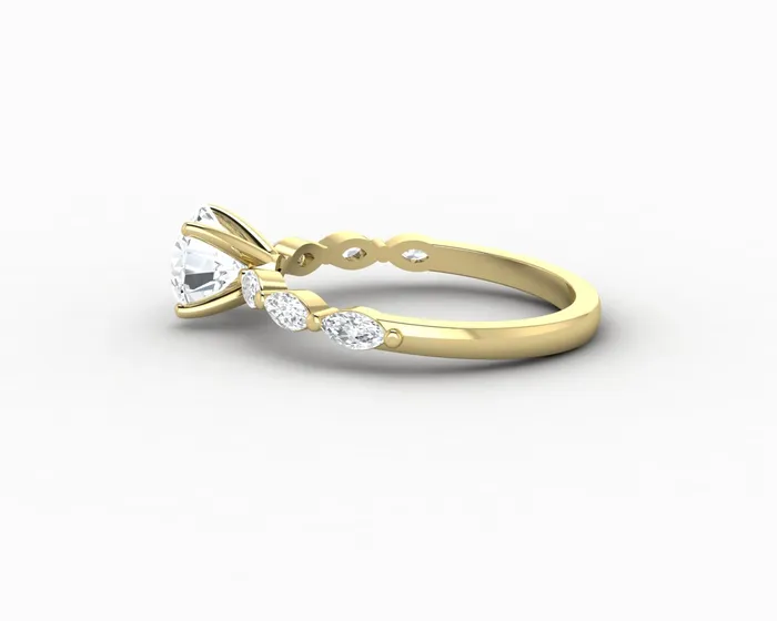 Rings Giulia 10 Ct Round Cut Engagement Ring With Marquise Side Stones Sapheena Jewelry