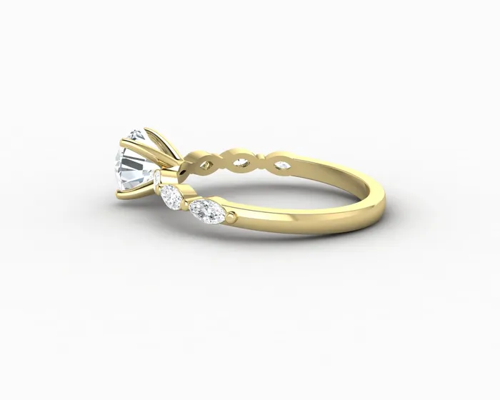 Rings Giulia 10 Ct Round Cut Engagement Ring With Marquise Side Stones Sapheena Jewelry