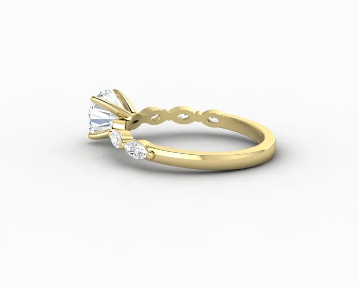 Rings Giulia 10 Ct Round Cut Engagement Ring With Marquise Side Stones Sapheena Jewelry