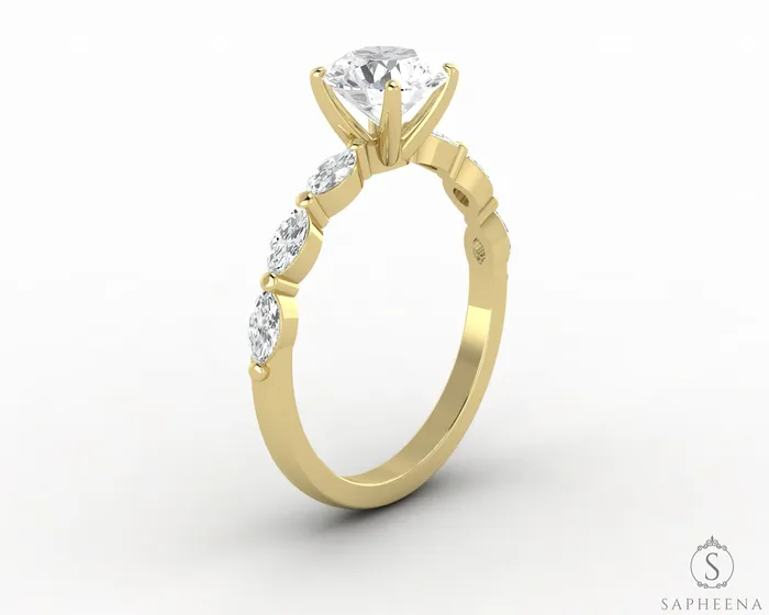 Rings Giulia 10 Ct Round Cut Engagement Ring With Marquise Side Stones Sapheena Jewelry