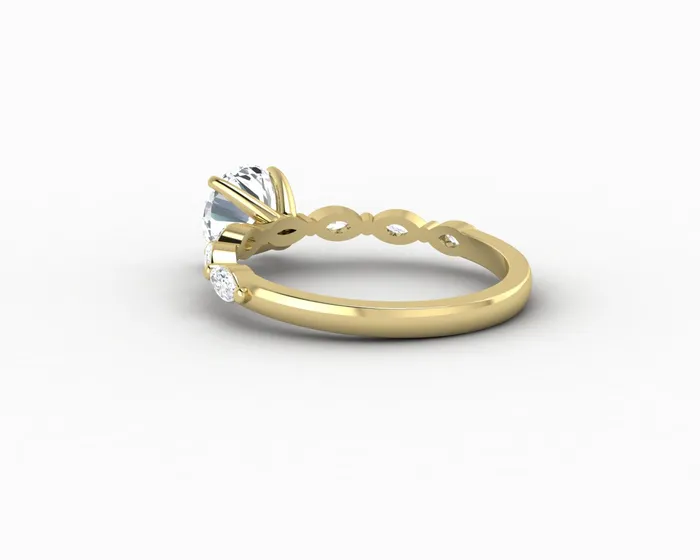 Rings Giulia 10 Ct Round Cut Engagement Ring With Marquise Side Stones Sapheena Jewelry