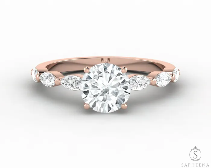 Rings Giulia 10 Ct Round Cut Engagement Ring With Marquise Side Stones Sapheena Jewelry