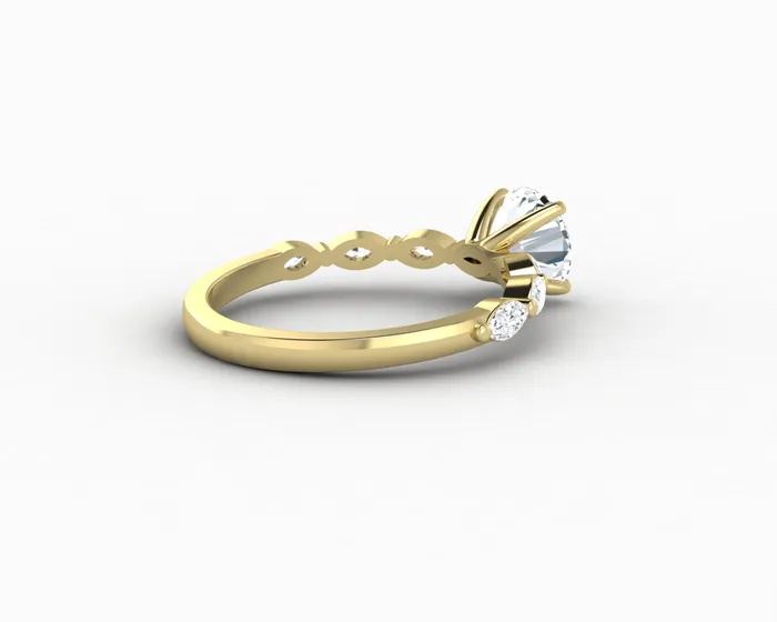 Rings Giulia 10 Ct Round Cut Engagement Ring With Marquise Side Stones Sapheena Jewelry