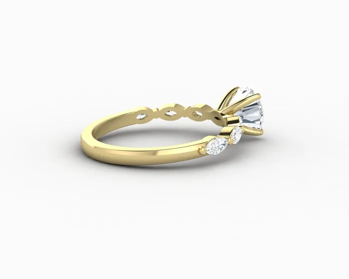 Rings Giulia 10 Ct Round Cut Engagement Ring With Marquise Side Stones Sapheena Jewelry