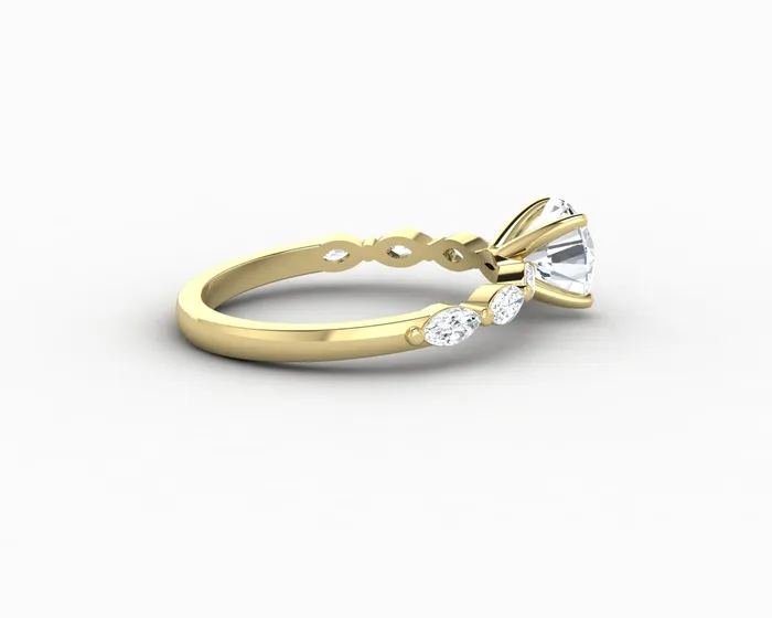 Rings Giulia 10 Ct Round Cut Engagement Ring With Marquise Side Stones Sapheena Jewelry