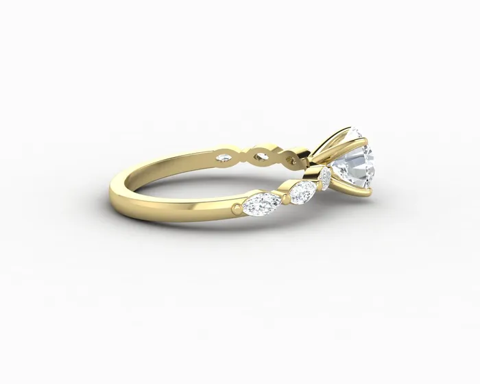 Rings Giulia 10 Ct Round Cut Engagement Ring With Marquise Side Stones Sapheena Jewelry