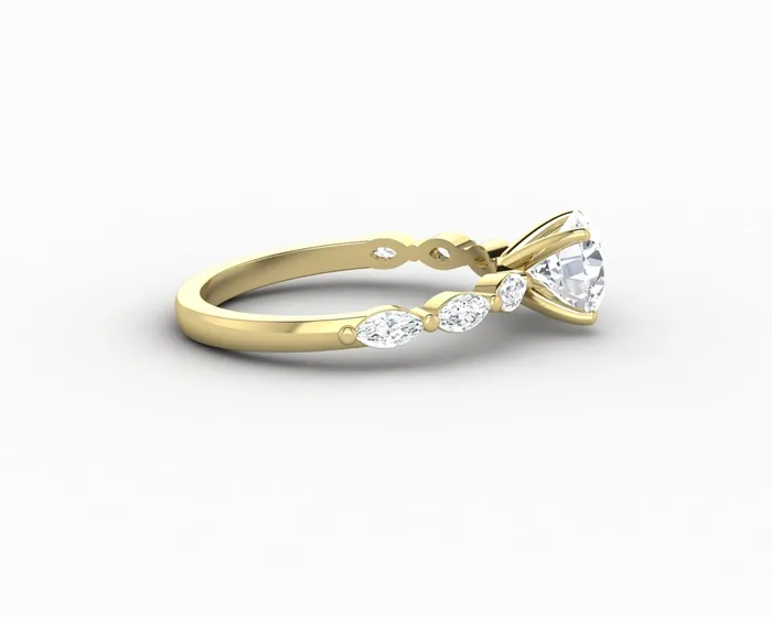 Rings Giulia 10 Ct Round Cut Engagement Ring With Marquise Side Stones Sapheena Jewelry