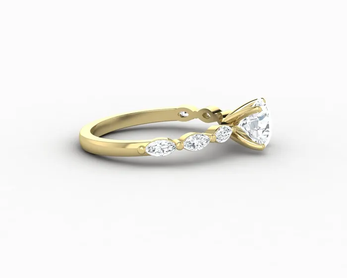 Rings Giulia 10 Ct Round Cut Engagement Ring With Marquise Side Stones Sapheena Jewelry