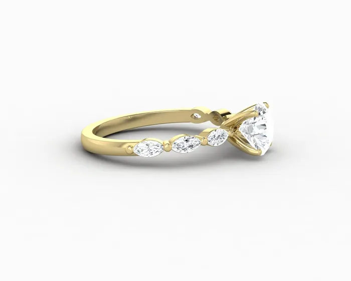 Rings Giulia 10 Ct Round Cut Engagement Ring With Marquise Side Stones Sapheena Jewelry