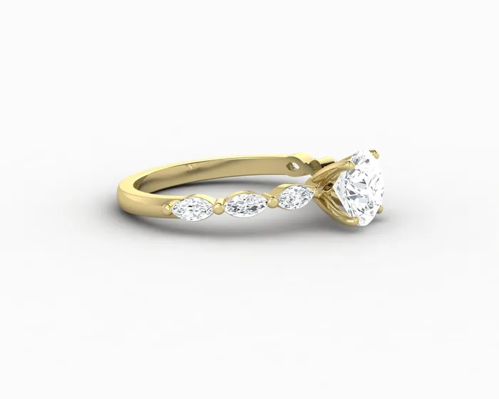 Rings Giulia 10 Ct Round Cut Engagement Ring With Marquise Side Stones Sapheena Jewelry