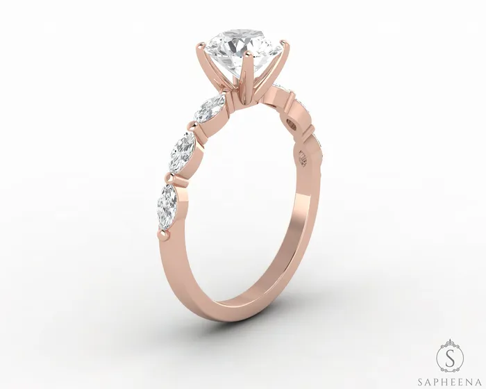 Rings Giulia 10 Ct Round Cut Engagement Ring With Marquise Side Stones Sapheena Jewelry