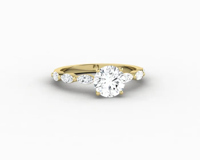 Rings Giulia 10 Ct Round Cut Engagement Ring With Marquise Side Stones Sapheena Jewelry