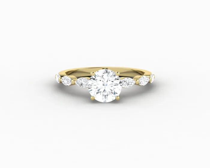 Rings Giulia 10 Ct Round Cut Engagement Ring With Marquise Side Stones Sapheena Jewelry