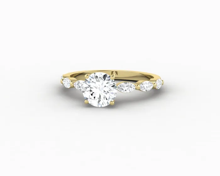 Rings Giulia 10 Ct Round Cut Engagement Ring With Marquise Side Stones Sapheena Jewelry