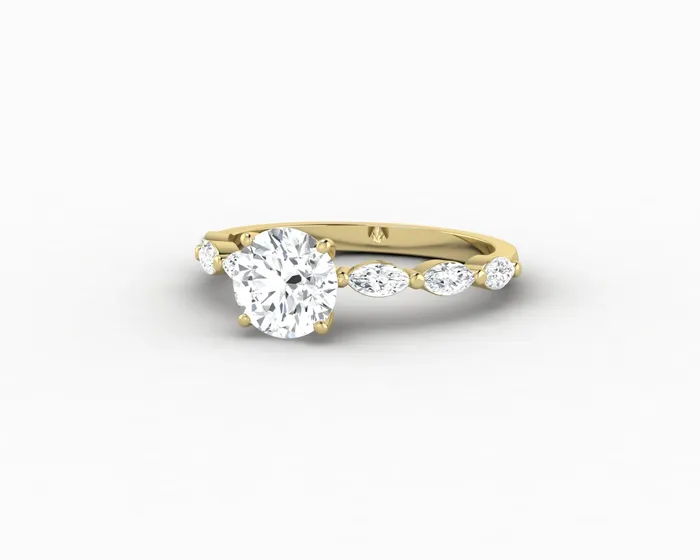 Rings Giulia 10 Ct Round Cut Engagement Ring With Marquise Side Stones Sapheena Jewelry