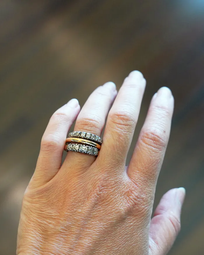 Rings Victorian Era Old Mine Cut Diamond Half Hoop Band Bell Bird Antiques