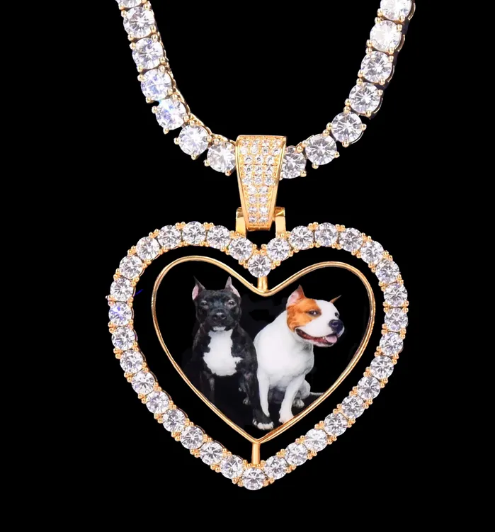 Rotating DoubleSided Heart Tennis Custom Photo Picture Pendant Necklace Rotating Heart Tennis Necklaces Rotating DoubleSided Heart Tennis Custom Photo Picture Pendant Necklace Rotating Heart Tennis Necklaces