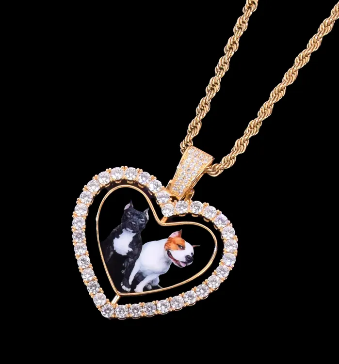 Rotating DoubleSided Heart Tennis Custom Photo Picture Pendant Necklace Rotating Heart Tennis Necklaces
