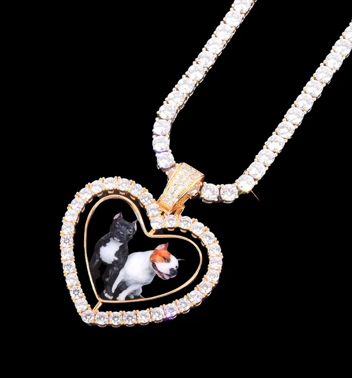 Rotating DoubleSided Heart Tennis Custom Photo Picture Pendant Necklace Rotating Heart Tennis Necklaces