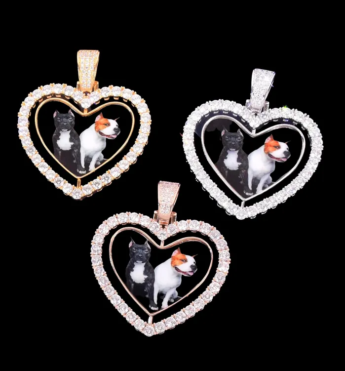 Rotating DoubleSided Heart Tennis Custom Photo Picture Pendant Necklace Rotating Heart Tennis Necklaces