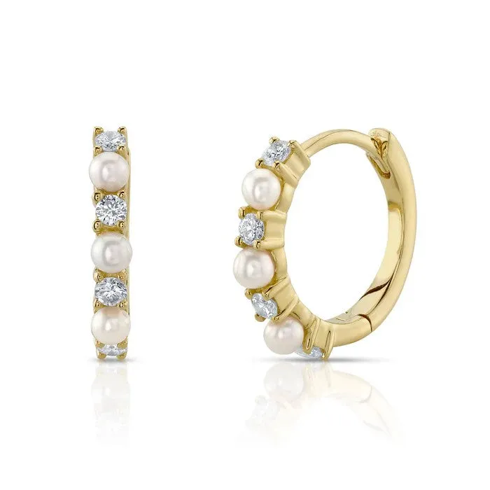 SHY CREATIONS Earrings 014CT DIAMOND CULTURED PEARL HUGGIE EARRING