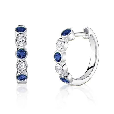SHY CREATIONS Earrings 016CT DIAMOND 045CT BLUE SAPPHIRE BEZEL HUGGIE EARRING SHY CREATIONS Earrings 016CT DIAMOND 045CT BLUE SAPPHIRE BEZEL HUGGIE EARRING