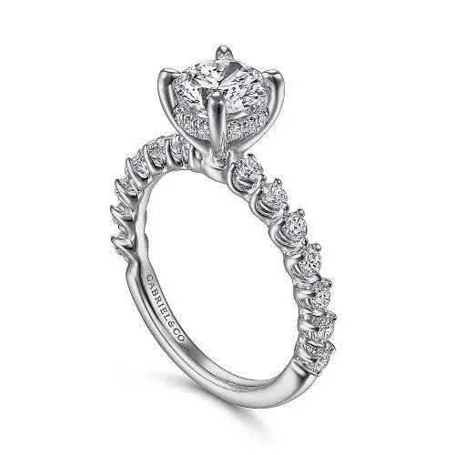Zelmira 14K White Gold Round Diamond Engagement Ring Setting Only GABRIEL CO Rings