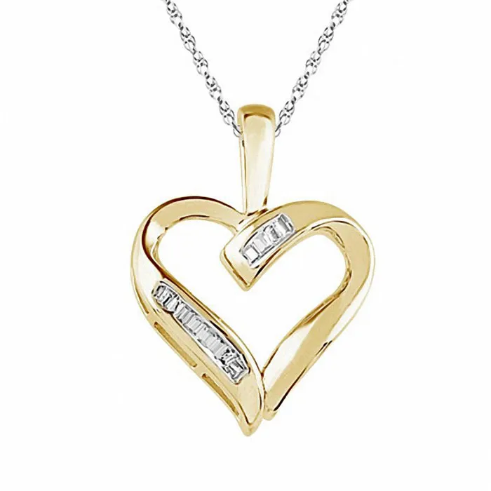 005 CT TW Baguette Natural Diamond Heart Pendant in 10K Yellow Gold Goldia Necklaces 005 CT TW Baguette Natural Diamond Heart Pendant in 10K Yellow Gold Goldia Necklaces