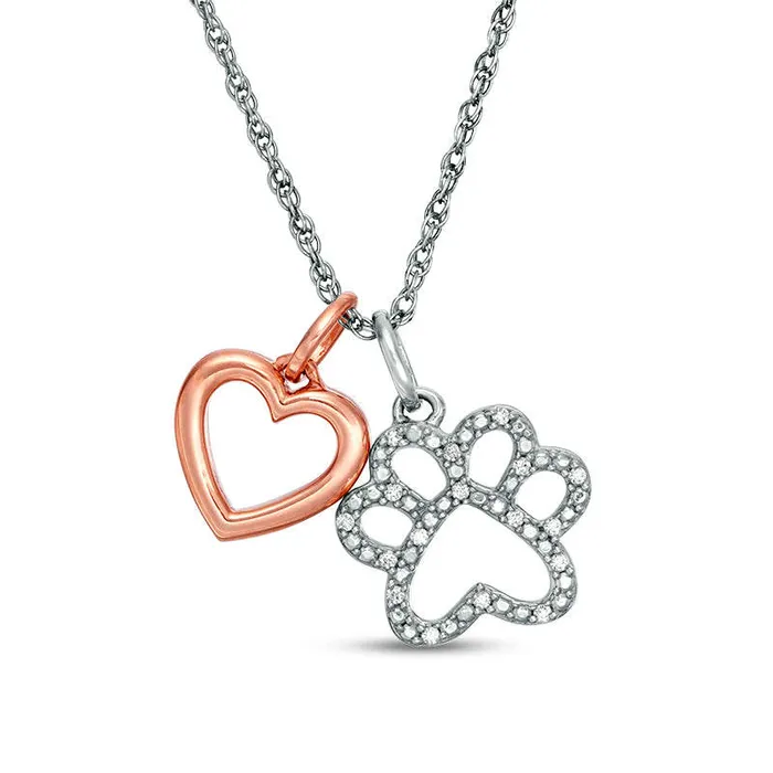 005 CT TW Natural Diamond Paw Print and Heart Pendant in Sterling Silver and 14K Rose Gold Plate Goldia Necklaces 005 CT TW Natural Diamond Paw Print and Heart Pendant in Sterling Silver and 14K Rose Gold Plate Goldia Necklaces