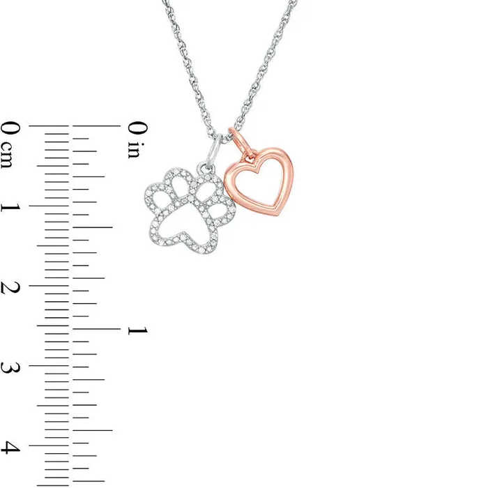 005 CT TW Natural Diamond Paw Print and Heart Pendant in Sterling Silver and 14K Rose Gold Plate Goldia Necklaces 005 CT TW Natural Diamond Paw Print and Heart Pendant in Sterling Silver and 14K Rose Gold Plate Goldia Necklaces