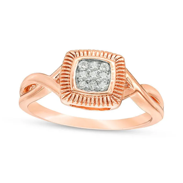007 CT TW Composite Natural Diamond Square Twist Promise Ring in Solid 10K Rose Gold Goldia Rings
