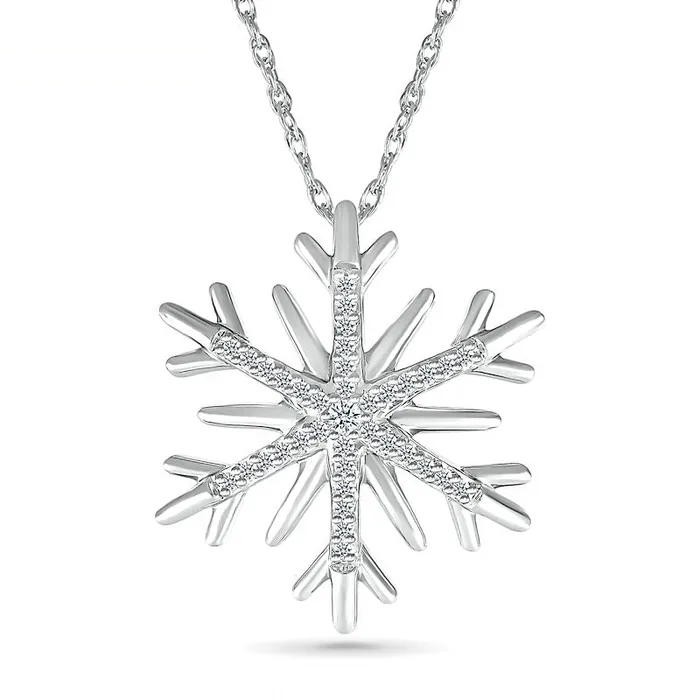 007 CT TW Natural Diamond Snowflake Pendant in Sterling Silver Goldia Necklaces 007 CT TW Natural Diamond Snowflake Pendant in Sterling Silver Goldia Necklaces