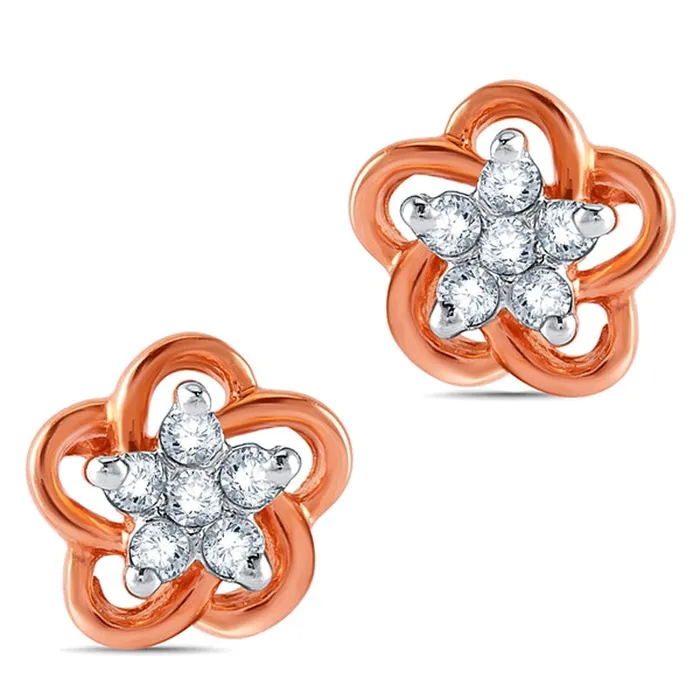 01 CT TW Diamond Star Cluster with Flower Frame Stud Earrings in 10K Rose Gold Goldia Earrings 01 CT TW Diamond Star Cluster with Flower Frame Stud Earrings in 10K Rose Gold Goldia Earrings