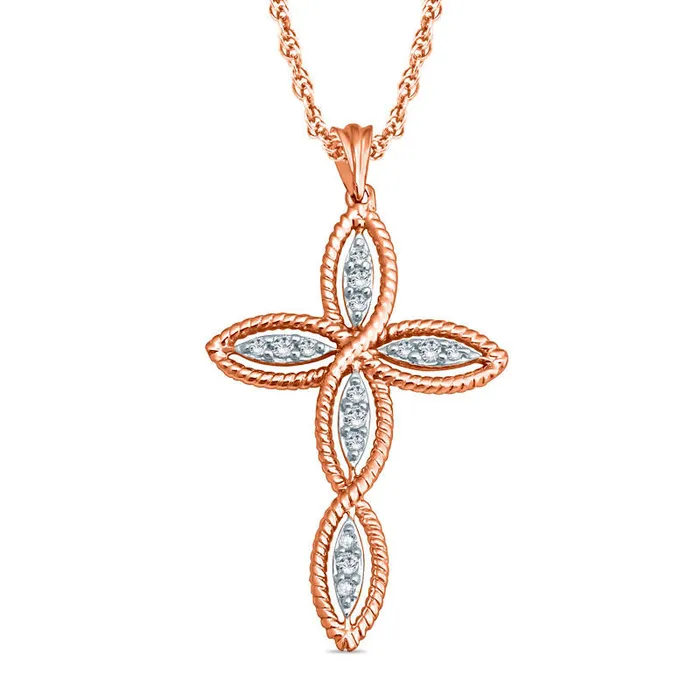 01 CT TW Natural Diamond Twist Cross Pendant in 10K Rose Gold Goldia Necklaces 01 CT TW Natural Diamond Twist Cross Pendant in 10K Rose Gold Goldia Necklaces