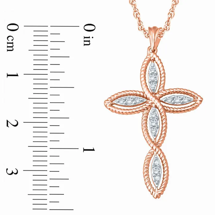 01 CT TW Natural Diamond Twist Cross Pendant in 10K Rose Gold Goldia Necklaces 01 CT TW Natural Diamond Twist Cross Pendant in 10K Rose Gold Goldia Necklaces